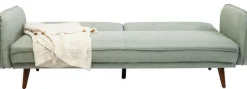 Sofa Rozkładana Z Podłokietnikami 222x86 Cm Jasnozielona Na Brązowych Nóżkach