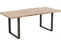 Stół 6-8 Osobowy Do Loftu Naturalny Drewniany Blat Akacja Czarne Metalowe Nogi 160x80 Cm