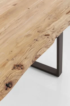 Stół 6-8 Osobowy Do Loftu Naturalny Drewniany Blat Akacja Czarne Metalowe Nogi 160x80 Cm
