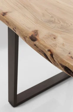 Stół 6-8 Osobowy Do Loftu Naturalny Drewniany Blat Akacja Czarne Metalowe Nogi 160x80 Cm