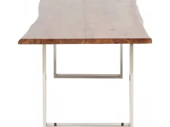 Stół Brązowy Drewniany Blat Akacja Srebrne Metalowe Nogi 180x90 Cm