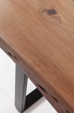 Stół Brązowy Drewniany Blat Akacja Srebrne Metalowe Nogi 180x90 Cm