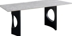 Stół Do Jadalni Blat Ceramiczny Odcienie Szarości Nogi Czarne Stalowe 180x90 Cm