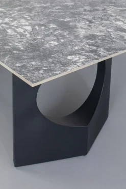 Stół Do Jadalni Blat Ceramiczny Odcienie Szarości Nogi Czarne Stalowe 180x90 Cm