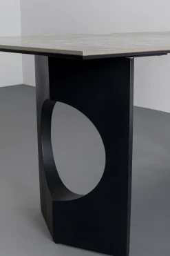 Stół Do Jadalni Blat Ceramiczny Odcienie Szarości Nogi Czarne Stalowe 180x90 Cm