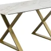 Stół Do Jadalni Blat Ceramiczny Nogi Złote Krzyżowe 160x80 Cm