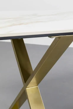 Stół Do Jadalni Blat Ceramiczny Nogi Złote Krzyżowe 160x80 Cm