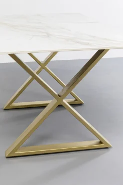 Stół Do Jadalni Blat Ceramiczny Nogi Złote Krzyżowe 160x80 Cm