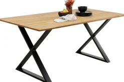 Stół Do Jadalni Blat Drewno Dębowe Olejowane Nogi Krzyżowe Czarne Stalowe 200x100 Cm