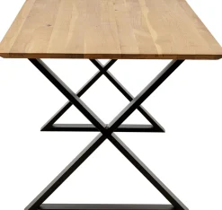 Stół Do Jadalni Blat Drewno Dębowe Olejowane Nogi Krzyżowe Czarne Stalowe 200x100 Cm