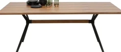 Stół Do Jadalni Blat Fornirowany Orzech Nogi Czarne Stalowe 200x90 Cm