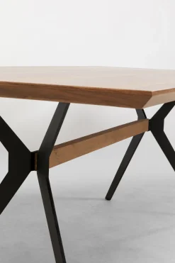 Stół Do Jadalni Blat Fornirowany Orzech Nogi Czarne Stalowe 200x90 Cm