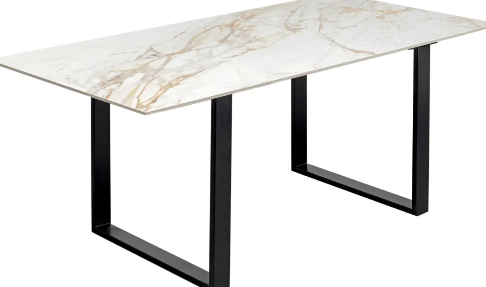 Stół Do Jadalni Blat Kamionkowy Nogi Czarne Stalowe 180x90 Cm