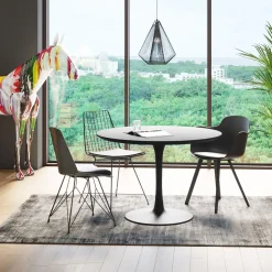 Stół Do Jadalni Czarny Blat MDF Noga Stalowa Ø110 Cm