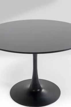 Stół Do Jadalni Czarny Blat MDF Noga Stalowa Ø110 Cm