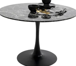 Stół Do Jadalni Czarny Blat MDF Imitacja Marmuru Ø110 Cm