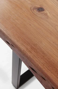 Stół Do Loftu 6-8 Osobowy Ciemnobrązowy Drewniany Blat Akacja Czarne Metalowe Nogi 200x100 Cm