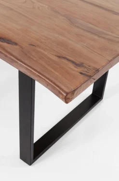Stół Do Loftu 6-8 Osobowy Ciemnobrązowy Drewniany Blat Akacja Czarne Metalowe Nogi 200x100 Cm