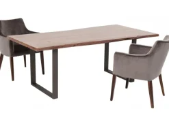 Stół Do Loftu 6-8 Osobowy Ciemnobrązowy Drewniany Blat Akacja Czarne Metalowe Nogi 200x100 Cm
