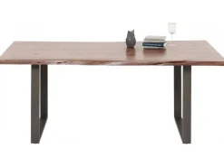 Stół Do Loftu 6-8 Osobowy Ciemnobrązowy Drewniany Blat Akacja Czarne Metalowe Nogi 200x100 Cm