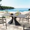 Stół Ogrodowy Czarny Blat Ceramika Nogi Aluminium 180x90 Cm