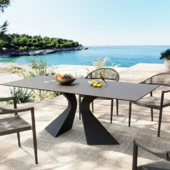 Stół Ogrodowy Czarny Blat Ceramika Nogi Aluminium 180x90 Cm