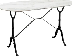 Stół Ogrodowy Z Białym Marmurowym Blatem Nogi Czarne Stalowe 120x60 Cm