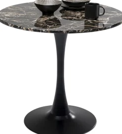 Stół Okrągły Blat MDF Imitacja Marmuru Czarny Ø80 Cm