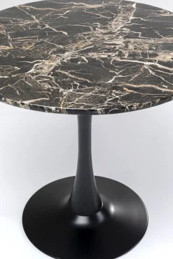 Stół Okrągły Blat MDF Imitacja Marmuru Czarny Ø80 Cm