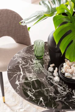 Stół Okrągły Blat MDF Imitacja Marmuru Czarny Ø80 Cm