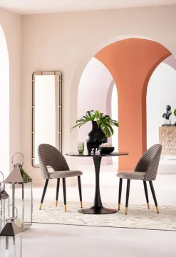 Stół Okrągły Blat MDF Imitacja Marmuru Czarny Ø80 Cm