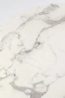 Stół Okrągły Blat MDF Imitacja Marmuru Biały Ø80 Cm