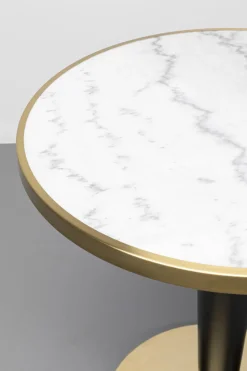 Stół Okrągły Glamour Blat Biały Marmurowy Podstawa Czarno-złota Ø70 Cm