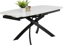 Stół Rozkładany Blat Ceramiczny Biały Podstawa Stal Czarna 120-180x90 Cm