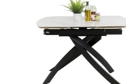 Stół Rozkładany Blat Ceramiczny Biały Podstawa Stal Czarna 120-180x90 Cm