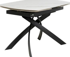 Stół Rozkładany Blat Ceramiczny Biały Podstawa Stal Czarna 120-180x90 Cm