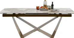 Stół Rozkładany Blat Szkło I Kamionka Nogi Stal Nierdzewna 200-260x100 Cm