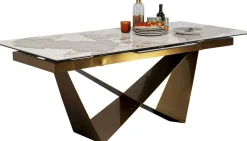 Stół Rozkładany Blat Szkło I Kamionka Nogi Stal Nierdzewna 200-260x100 Cm