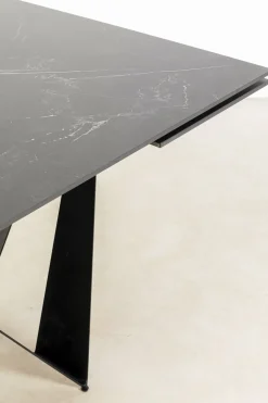 Stół Rozkładany Czarny Blat Ceramika Nogi Stalowe 180-260x90 Cm