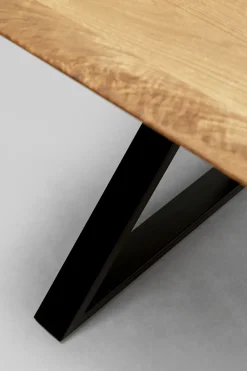 Stół Z Dębowym Blatem FSC Nogi Czarne Krzyżowe 180x90 Cm