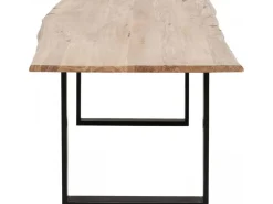 Stół Z Drewnianym Naturalnym Blatem I Czarnymi Metalowymi Nogami 200x100 Cm