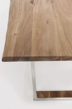 Stół Z Drewnianym Naturalnym Blatem I Czarnymi Metalowymi Nogami 200x100 Cm