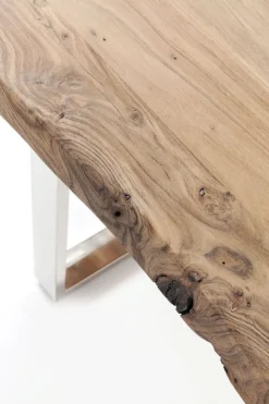 Stół Z Drewnianym Naturalnym Blatem I Czarnymi Metalowymi Nogami 200x100 Cm