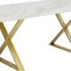 Stół Z Kamionkowym Blatem 180x90 Cm Nogi Złote Krzyżowe