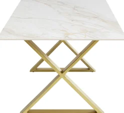 Stół Z Kamionkowym Blatem 180x90 Cm Nogi Złote Krzyżowe