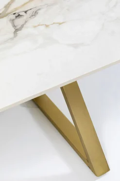 Stół Z Kamionkowym Blatem 180x90 Cm Nogi Złote Krzyżowe