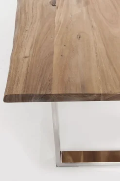 Stół Z Naturalnym Drewnianym Blatem Z Drewna Akacji I Srebrnymi Metalowymi Nogami 160x80 Cm