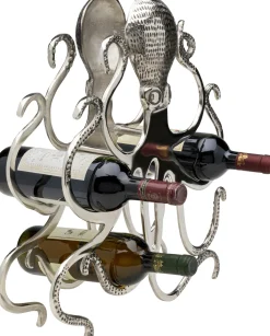 Stojak Na Wino Srebrny Z Aluminium Kształt Ośmiornicy 44x49 Cm