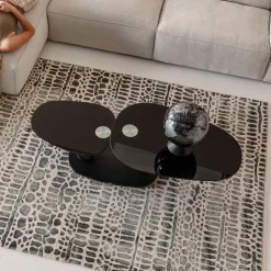 Stolik Kawowy Blaty Szklane Obrotowy Czarny 150x58 Cm