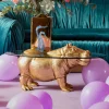 Stolik Kawowy Hippo 80 Cm Złoty - Blat Szklany